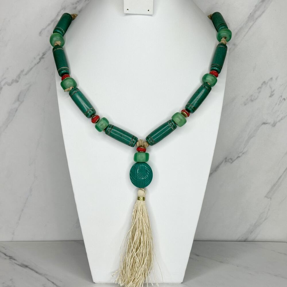 Chico's Faux Turquoise Tassel Pendant Necklace 34.25-38.25in ✨
